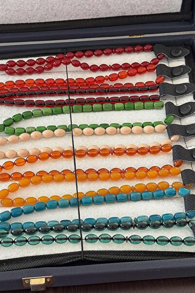 TESBİHKENTİ 9 Pieces of Crimping Amber Set in a Special Leather Covered Box