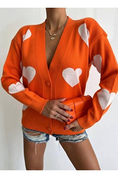 Modafeminen Knitwear Cardigan Tr0178 Orange