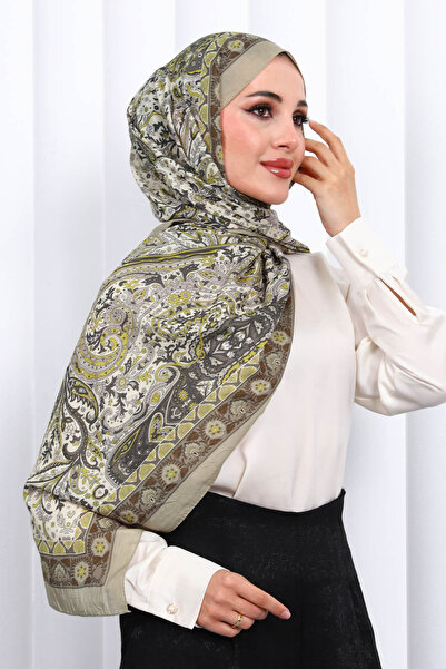 İmajButik Khaki Patterned Cashmere Shawl