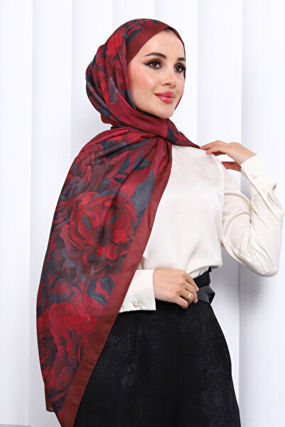 İmajButik Burgundy Patterned Soft Digital Shawl