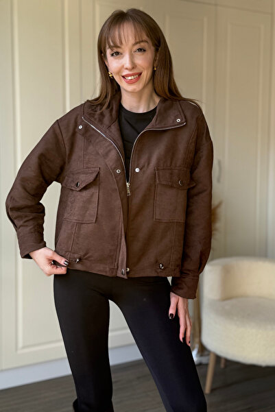 Dilay Gökoğlu Butik Еластично суедно модно кафяво яке