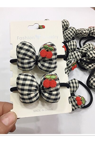 NEW HİLL 2 Pieces of High-Quality Elastic Cherry Motif Plaid Children's Buckle