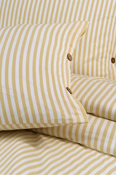 Magnolia Bohemian Striped Double Duvet Cover Set – Wooden Buttons, Elastic Fi...