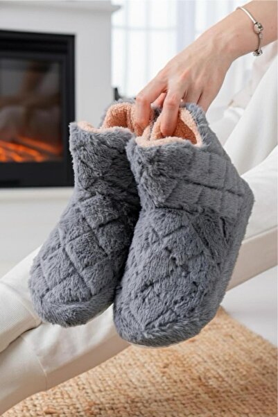 Oksit Ness Women's Home Boots Plush Home Slippers No Sound Sole Warm Stylish Furry Slippers Home Boots