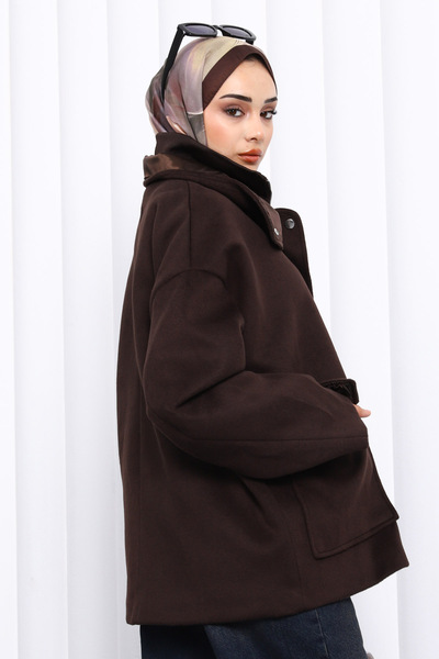 İmajButik Brown Zippered Lined Oversized Cashmere Coat