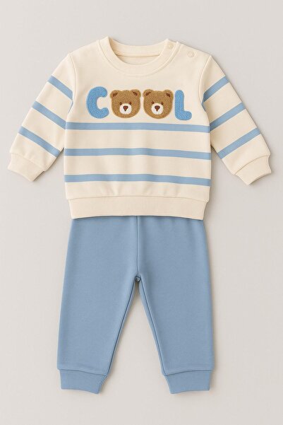 dinamik çocuk Baby Boy Cool Teddy Bear Süzene Embroidered Transitional 2-Thread Top and Bottom 2-Piece Set 3-6-9-12 Months Old