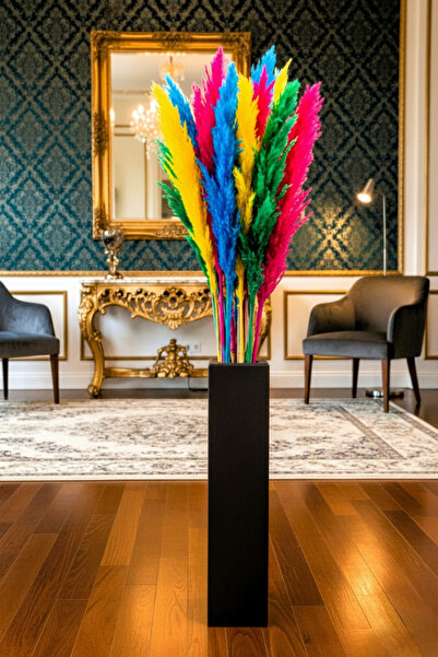 ATÖLYE DÜNYASI Ahşap Vazo Pampas Yapay Çiçek Vazosu Uzun Biblo