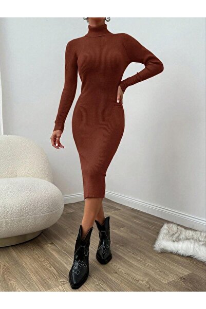 Modafeminen Knitted dress tr077 coffee