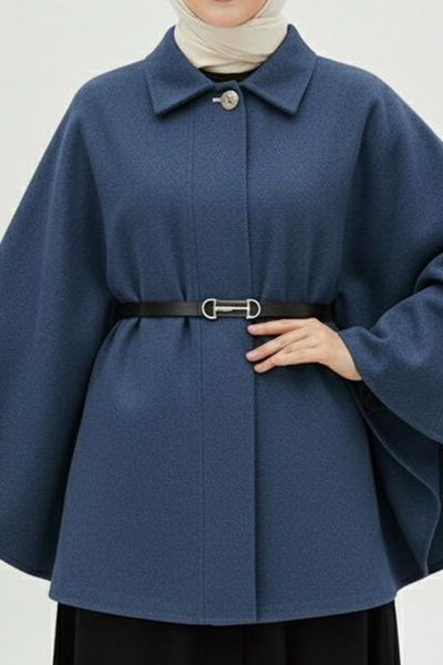İmajButik Indigo Belted Cashmere Poncho