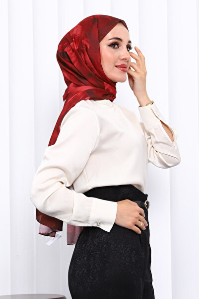 İmajButik Burgundy Patterned Soft Digital Shawl