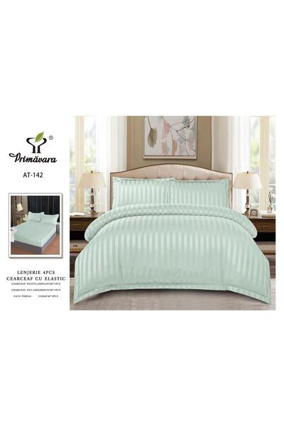 damasc Spring Double Bed Linen, 4 Pieces, Premium, with Fitted Sheet, 2 Persons, Plain