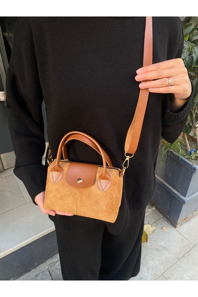 PurpleART Women's Suede Tan Mini Hand and Shoulder Bag 13X20Cm