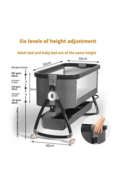 LULLS Next2Me Foldable Rocking Baby Cot with Adjustable Height, Reclining Position, Wheels, Bottom Storage Box and Mosquito Net