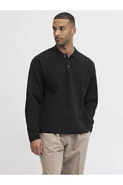 Jack & Jones Men's Black Jprblabradfort Knit Polo Sweater & Cardigan 12285374-Black