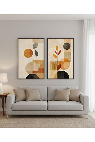 Linacci Double Black Metal Frame Orange Leaf Glass Painting Set