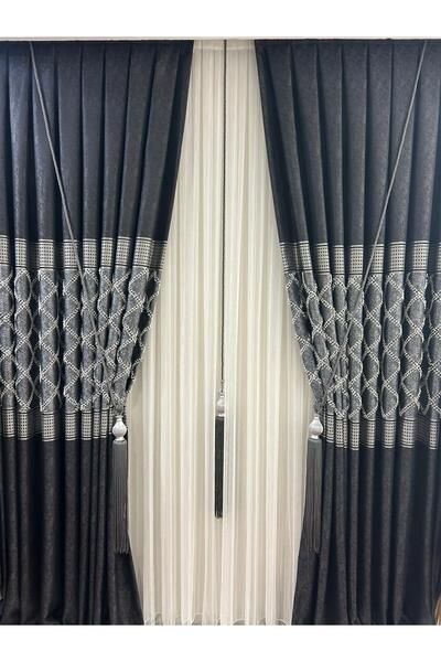 Nish Perde Pano Fon Perde Teymur Siyah-Gri Tek Kanat Aksesuar Hariç