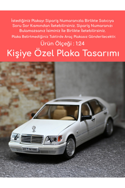 bebeym Mercedes-Benz S320 Metal Araba - Kişiye Özel Hediye Plakalı Oyuncak Araba - w124 - Beyaz