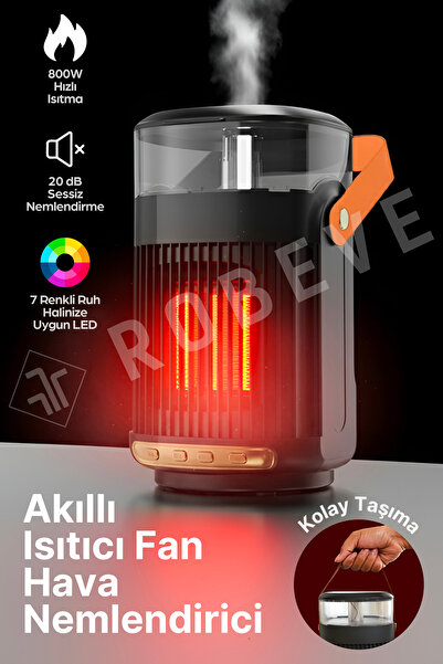 ROBEVE Taşınabilir Fanlı Isıtıcı & Hava Nemlendirici – 7 Renk LED Işıklı, Uzaktan Kumandalı 800W