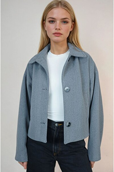 OHEPMODA Oversized Patterned Women's Short Cashmere Coat