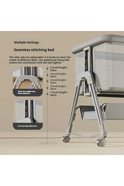LULLS Next2Me Foldable Rocking Baby Cot with Adjustable Height, Reclining Position, Wheels, Bottom Storage Box and Mosquito Net