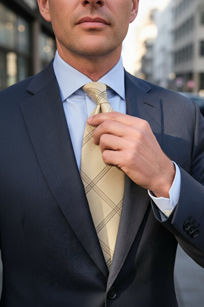 CROATE ربطة عنق من القطن الكريمي بنمط مربعات - أناقة غير رسمية