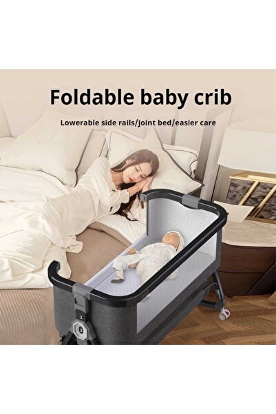 LULLS Next2Me Foldable Rocking Baby Cot with Adjustable Height, Reclining Position, Wheels, Bottom Storage Box and Mosquito Net