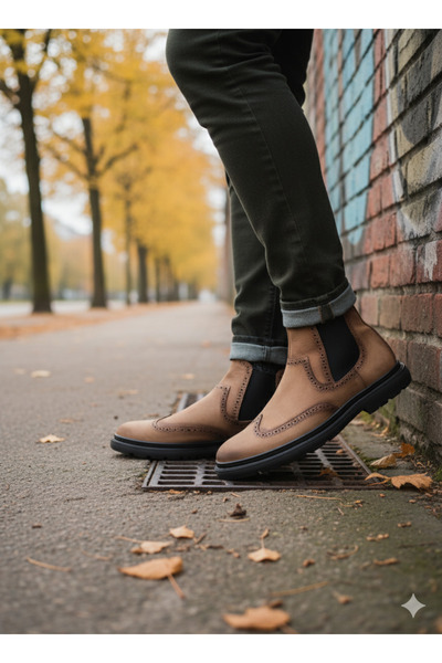 UZR Genuine Leather Men's Chelsea Model Winter Boots