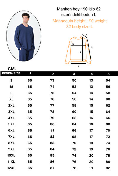 RELAXL Plus Size 100% Cotton V-Neck Navy Blue Long Sleeve T-Shirt