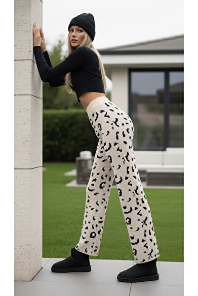 bohostyle Elastic knit sweatpants, leopard pattern, suitable for sizes S-M-L