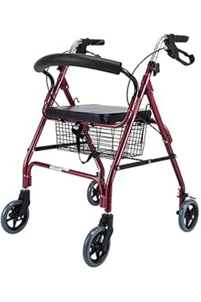 walker عربة مشي عمودية قابلة للطي بأربع عجلات - ZAMAX (أحمر 2)
