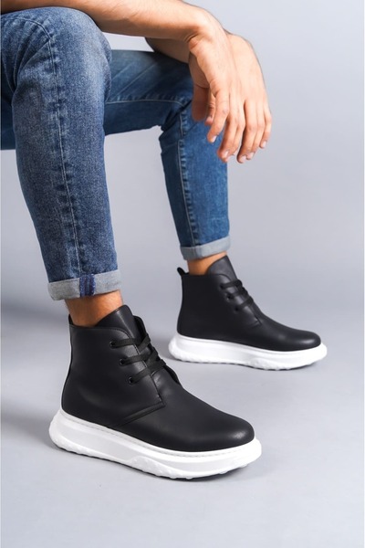 Mhoda Shoes SLW204 Franca Lace-up Leather Ανδρικά Αθλητικά Μποτάκια BT - Μαύρα