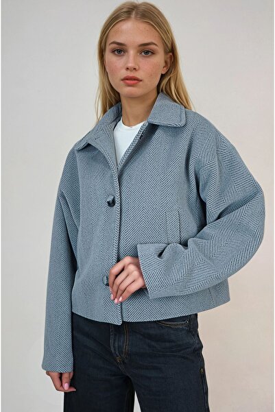 OHEPMODA Oversized Patterned Women's Short Cashmere Coat