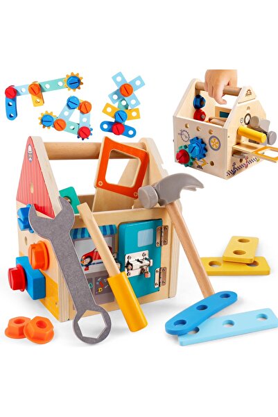 OEM 🧰 Set Montessori Premium🌟 Căsuță din Lemn🌳 cu Scule 🛠️ Șuruburi & Acc...