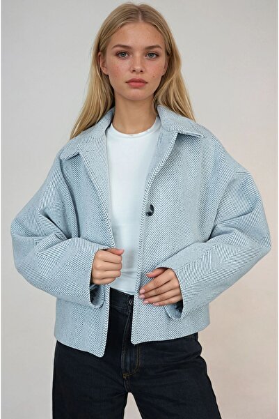 OHEPMODA Oversized Patterned Women's Short Cashmere Coat