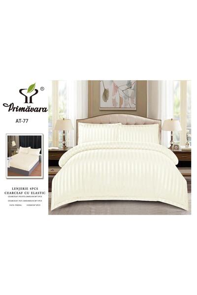 damasc Spring Double Bed Linen, 4 Pieces, Premium, with Fitted Sheet, 2 Persons, Plain