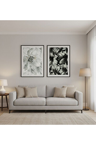 Linacci Double Black Metal Frame Green Flower Glass Painting Set