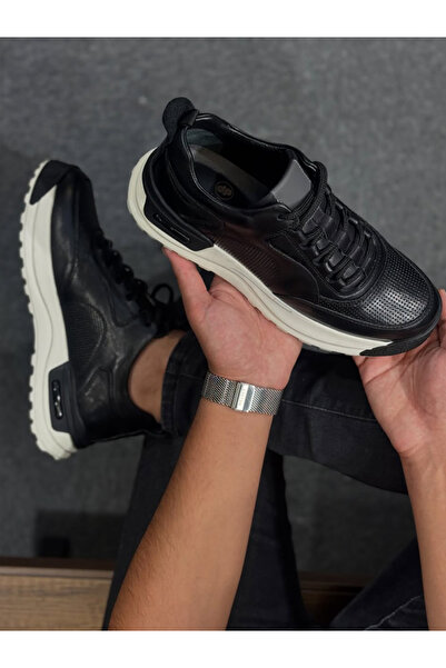 Avni Ceylan Black Leather Casual Sports Shoes Comfortable Sole Stylish Design