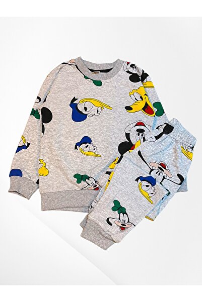 Pajama Shop Boy's Cotton Fabric Gray Color Duck Mouse Pattern Long Sleeve Transitional Pajama Set