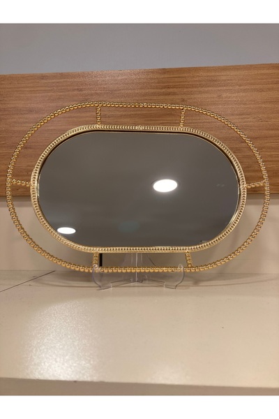 PLUS HOME TEPSİ OVAL AYNALI PİRİNÇ DÖKÜM ALTIN 37X25 CM