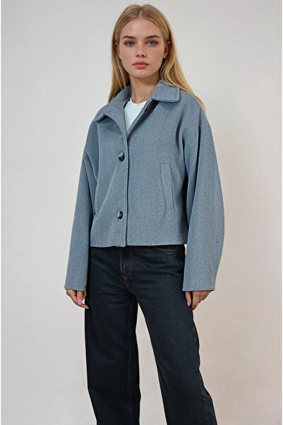 OHEPMODA Oversized Patterned Women's Short Cashmere Coat