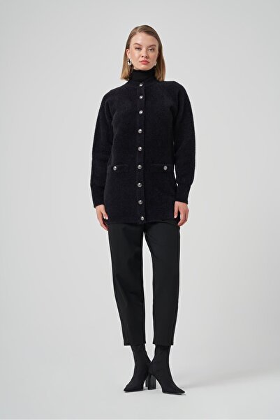 Nuss 7008 Pocket Detailed Angora Cardigan Black