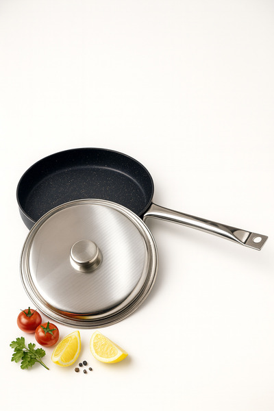 Rivorn Pan-Dora 34 cm Cast Iron Fish Pan with Lid | Steel Handle Fish Cooking Pan | Cast Iron Deep Pan