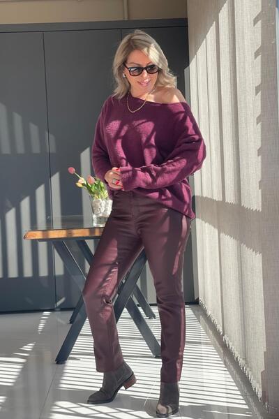 MİSLİNA BUTİK Bordo Mumlu Jean Pantolon
