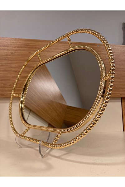 PLUS HOME TEPSİ OVAL AYNALI PİRİNÇ DÖKÜM ALTIN 37X25 CM