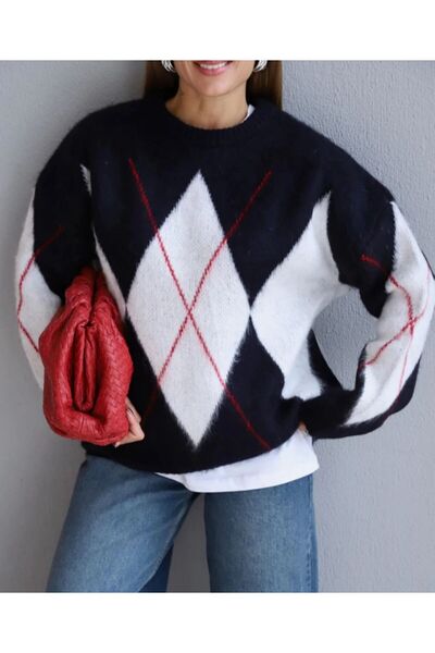 Rouge basıc Baklava Patterned Zero-Necklace Sweater