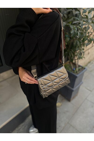 PurpleART Women's Metallic Gray Quilted Crossbody Shoulder Bag with Adjustable Column Strap
