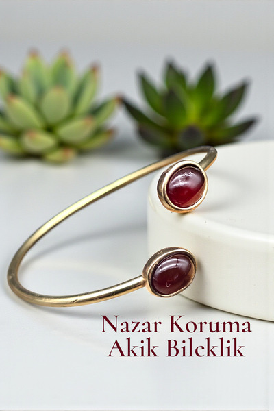 NBS Beautiful Naturel Stones سوار من العقيق ذو وجهين مصنوع يدويًا من النحاس ق...