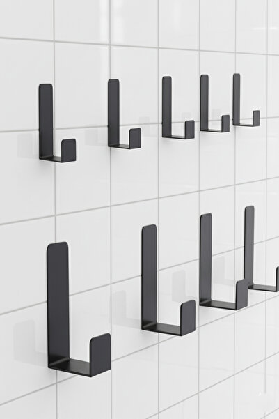 MYC 5’li Metal Askı Seti – Duvar Tipi Mini Askılık, Kapı/Banyo/Mutfak Askısı Siyah