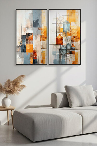 Linacci Double Black Metal Frame Colorful Art Glass Painting Set