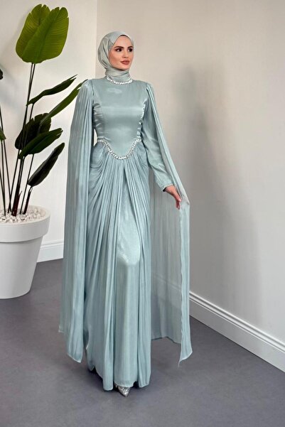 MERVEN AKYÜZ Maelis Beli Ve Boynu Taşlı Abiye Mint